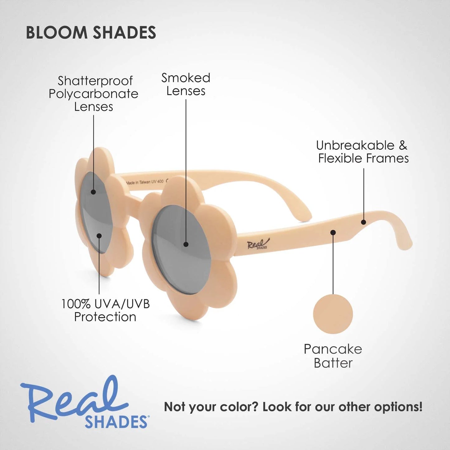 REAL SHADES Bloom Unbreakable UV Sunglasses, Pancake Batter