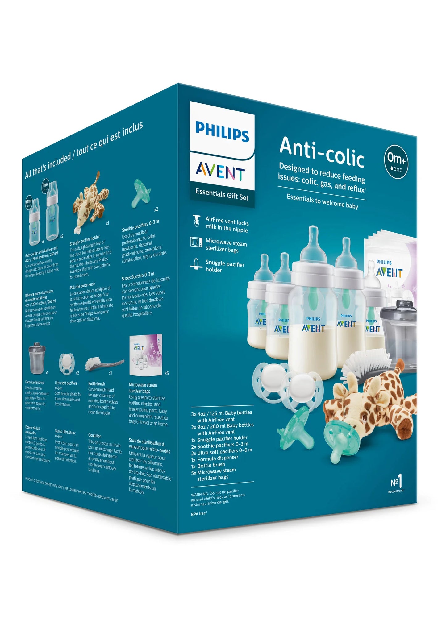 PHILIPS AVENT Anti-colic Baby Bottle with AirFree Vent Essentials GiftSet with Soothie Snuggle