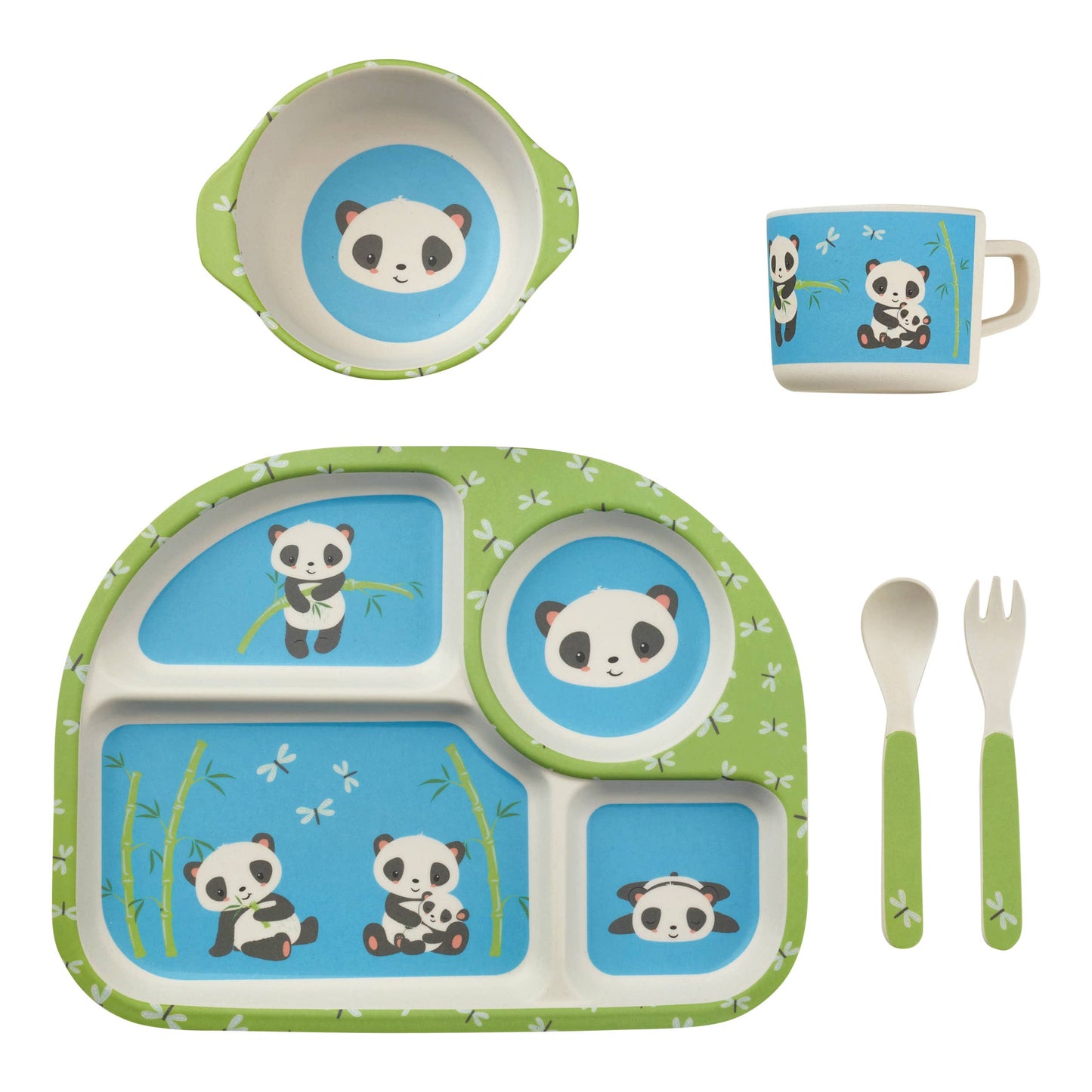 Five Piece Bamboo Dish Set for Kids - Pandas