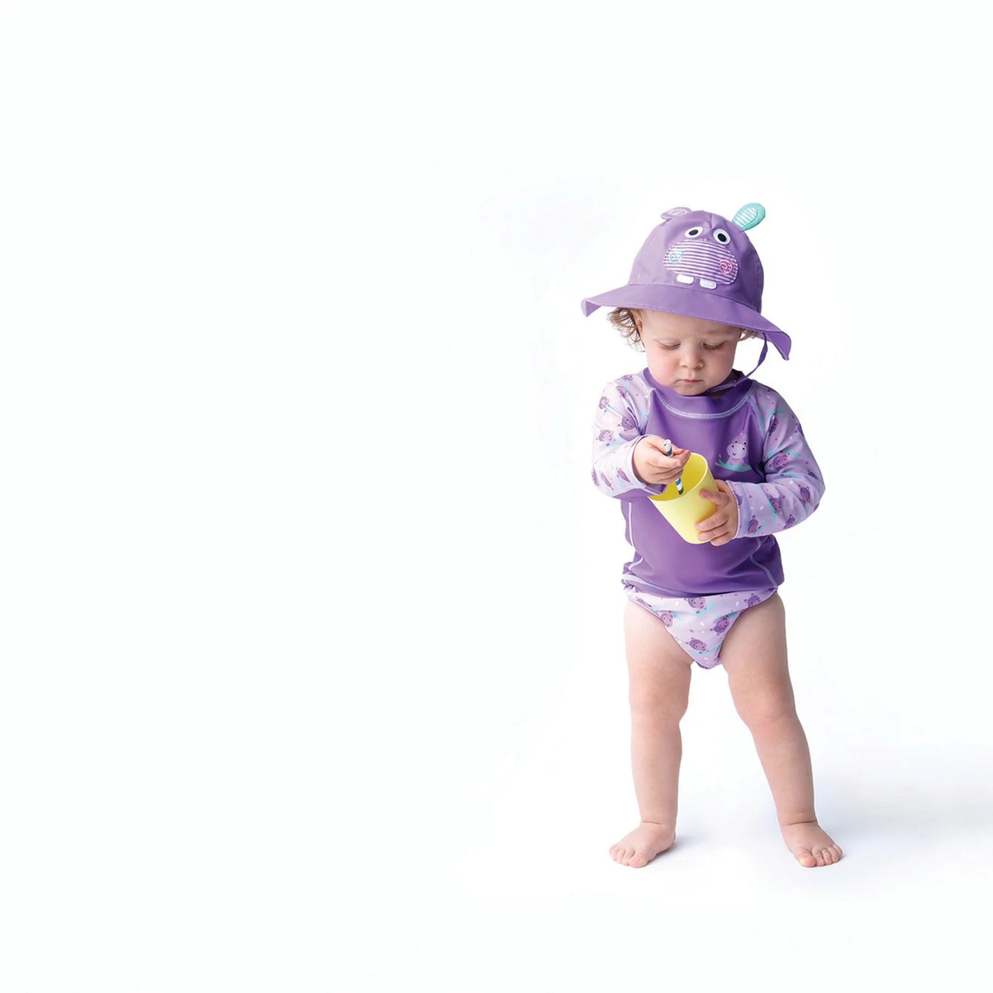 ZOOCCHINI Rashguard Top + Swim Diaper 2pc Set Hippo