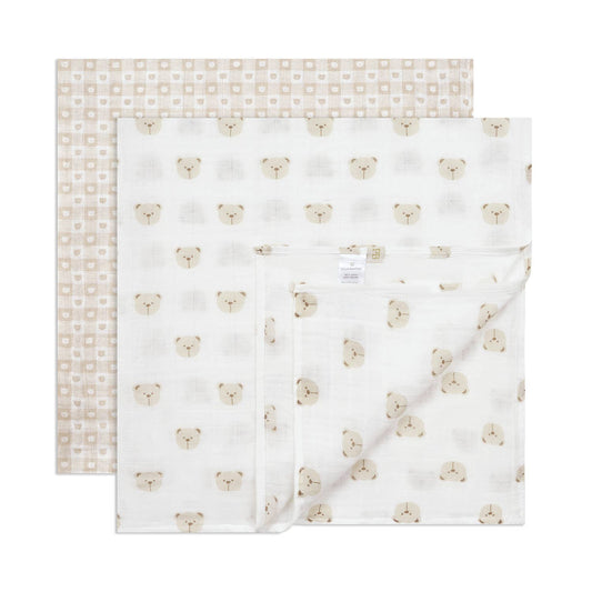 2PC Pack Muslin Swaddles 36" X 40": Beige