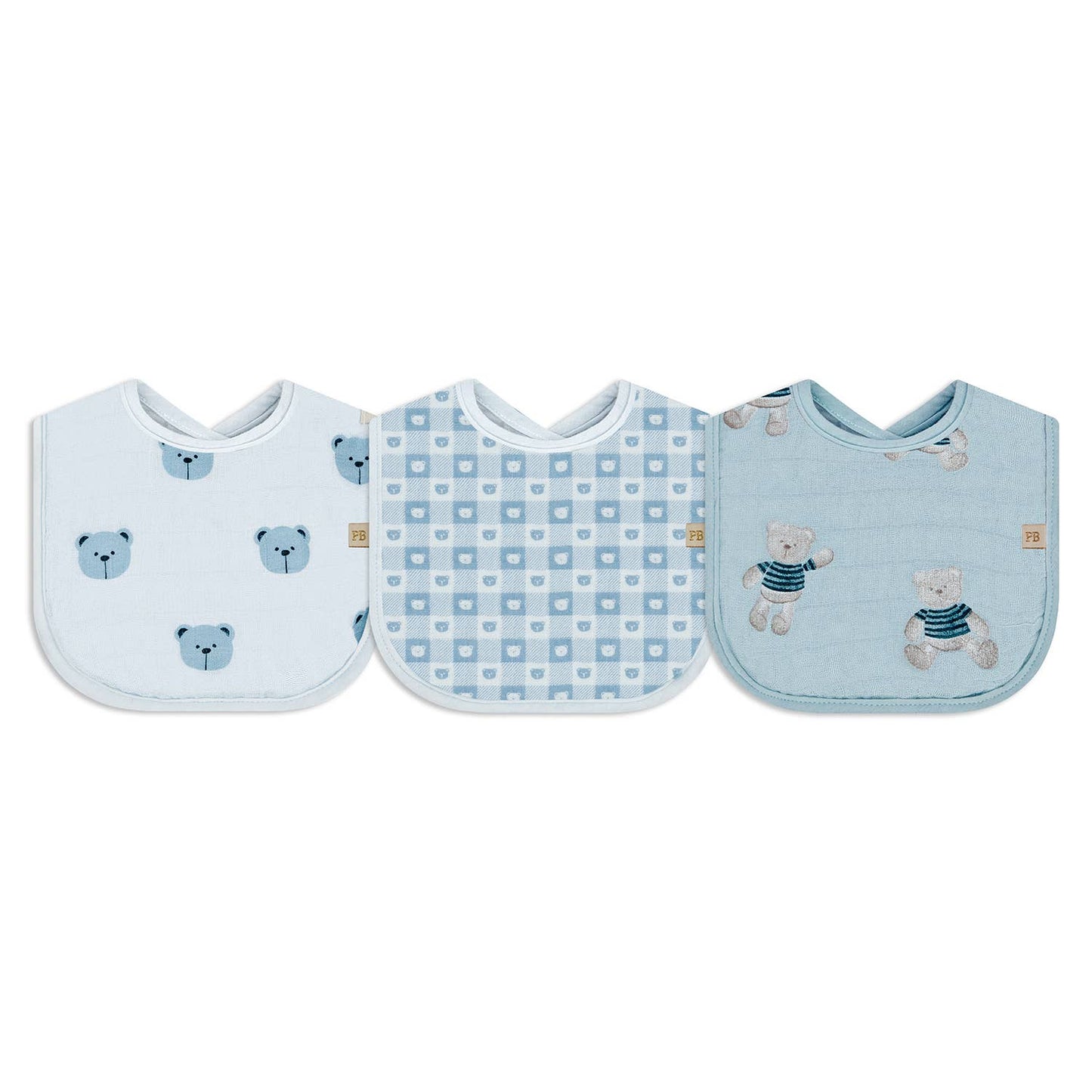 3 Pc Pack Muslin Bibs One Size : Blue