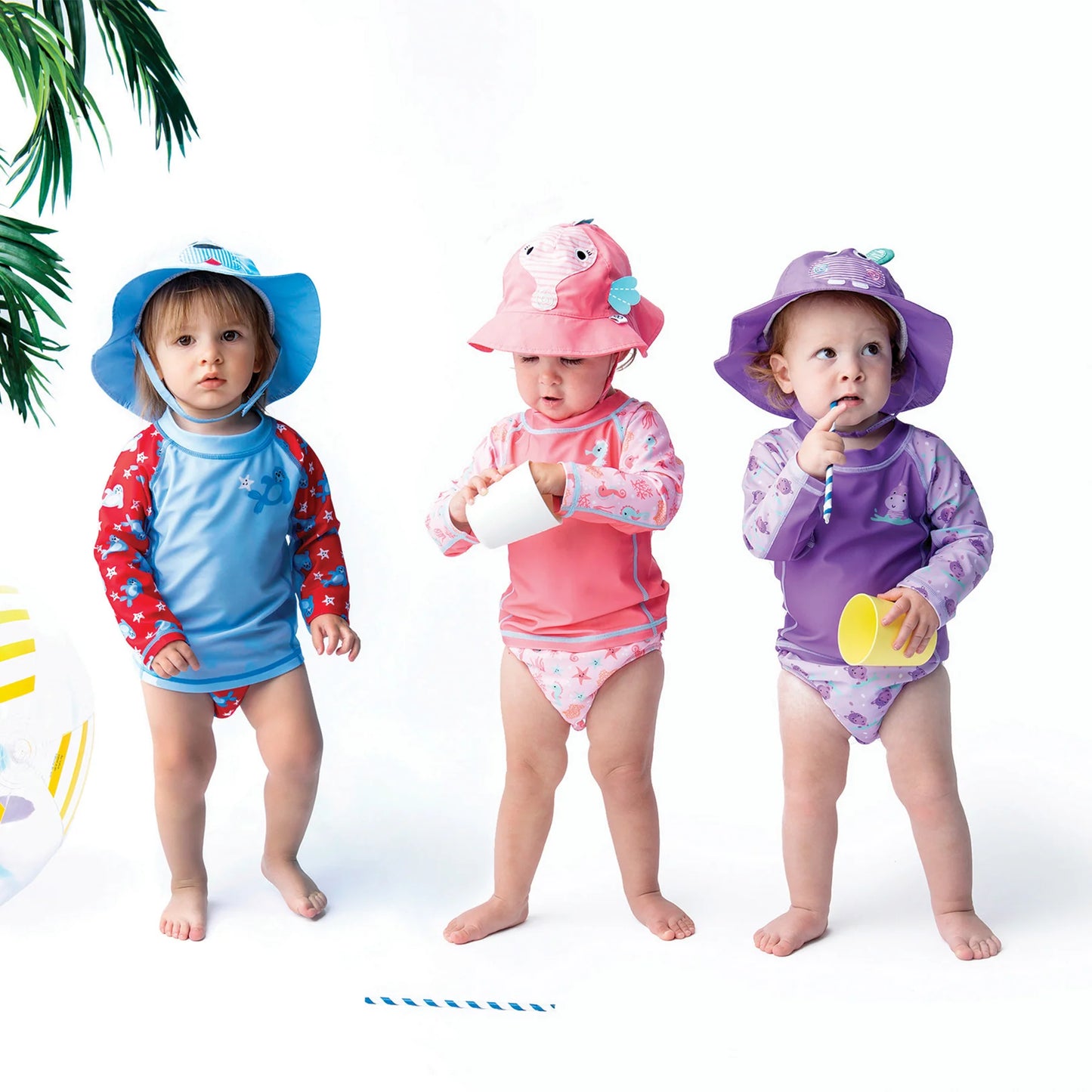 ZOOCCHINI Rashguard Top + Swim Diaper 2pc Set Hippo