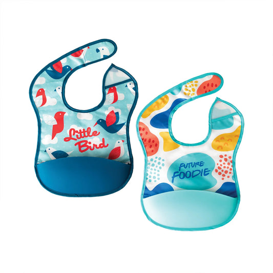 BUMKINS Mess-proof Silicone Pocket Bib 2 Pack - Little Bird