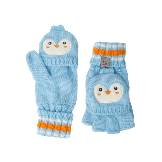 Knitted Fingerless Gloves w/Flap - Penguin