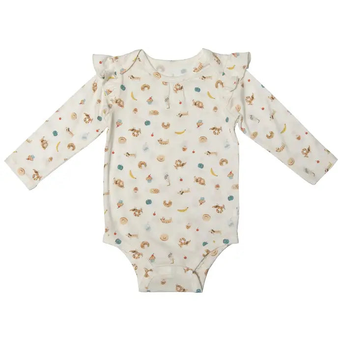 LOULOU LOLLIPOP Ruffle Long Sleeve Bodysuit - French Breakfast