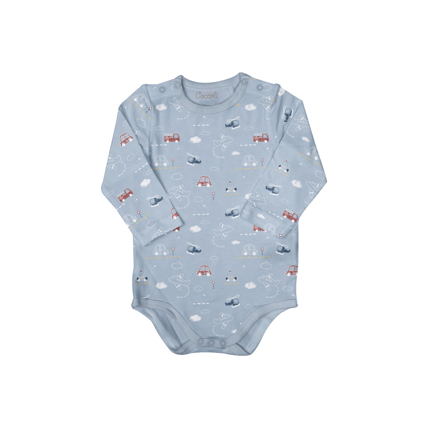 Coccoli Cotton - Modal Romper - Vehicles on Blue